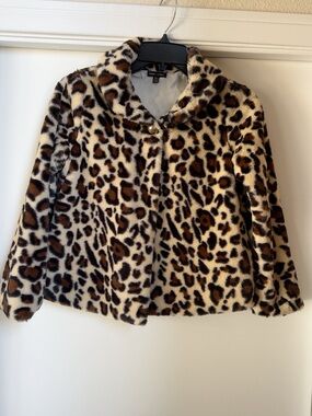 Max & Riley Girls Leopard Faux Fur Coat Size 14